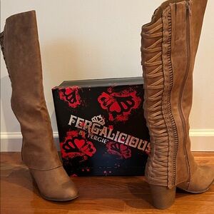 Fergalicious Women's TAN Lace-Up Heeled Boots